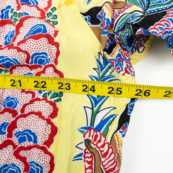 Kamehameha Hawaiian Shirt Lei Lady Mens XL Yellow Tropical Print Rayon USA Aloha - Picture 13 of 15